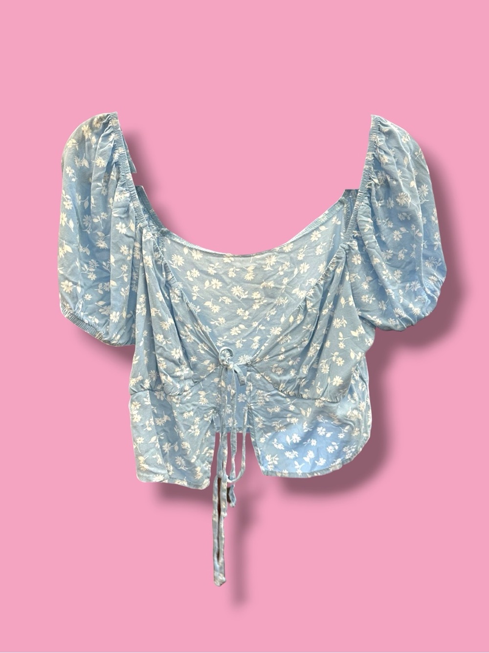 LA Hearts Blue Floral Puff-Sleeve Crop Top - Picture 1 of 3